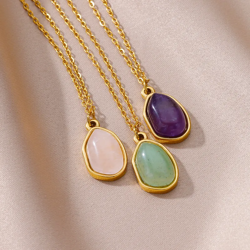 Wholesale PVD Coated Real Gold Plated Geometric Natural Stone Titanium Steel Casual Simple Style Waterproof Non Tarnish Titanium Steel Lobster Trigger