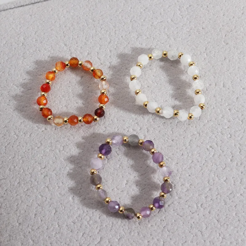 Wholesale Original Design Geometric Alloy Natural Stone Beaded Rings
