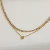 Geometric Heart Shaped Pendant Double Layer Necklace Bracelet Set Stainless Steel Plated 18K Gold Embedded Zirconia Elegant Jewelry