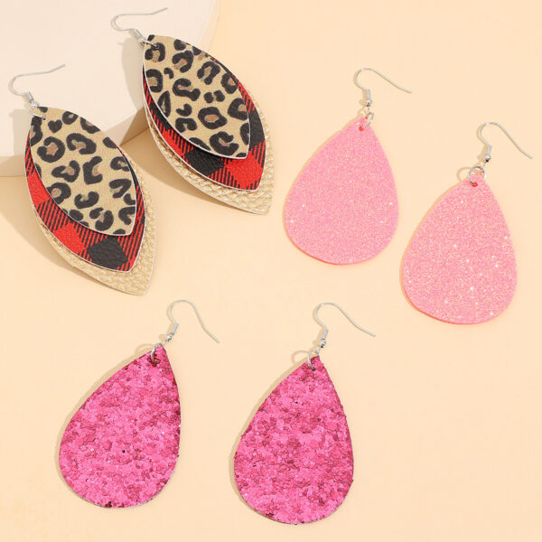 Wholesale Sequined teardrop leopard print earring set