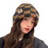 oly-783e7b759a6b35d6693d96153dd5d592 Wholesale Chessboard Plaid Knitted Hat Women's Autumn and Winter New Korean Style Niche Big Head Wool Hat Shown Face Small Warm Hat