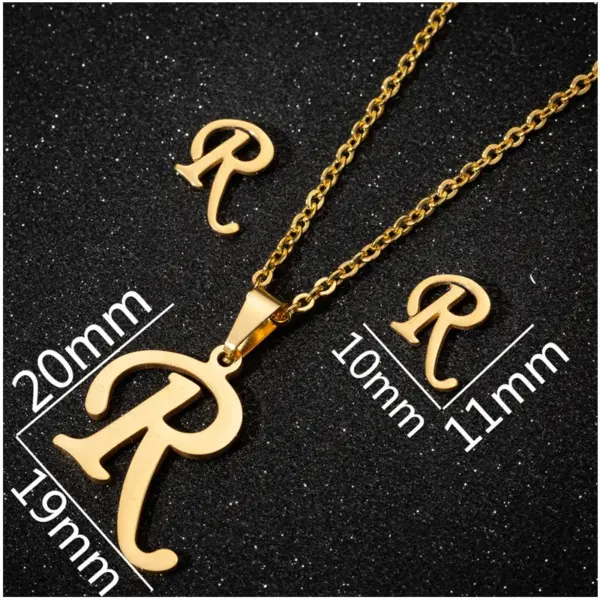 oly-783e8526ed57e7ea2dd2c08b5fdc81ba Wholesale PVD Coated Real Gold Plated Letter Stainless Steel Fashion Simple Style Waterproof Non Tarnish Pendant Necklace Ear Studs