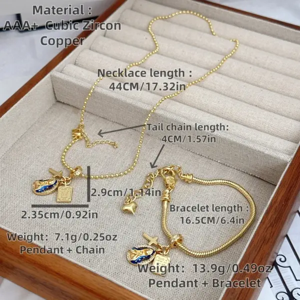 Wholesale Jewelry Casual Simple Style Cross Virgin Mary Copper Zircon 18K Gold Plated Plating Bracelets Necklace Ball Chain