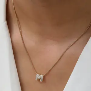 Wholesale Jewelry Casual Elegant Letter 304 Stainless Steel Copper Zircon 18K Gold Plated Inlay Pendant Necklace Snake Chain