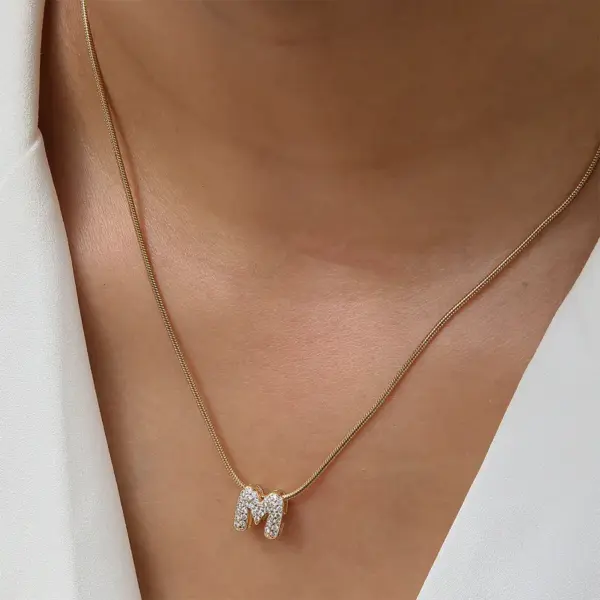 Wholesale Jewelry Casual Elegant Letter 304 Stainless Steel Copper Zircon 18K Gold Plated Inlay Pendant Necklace Snake Chain