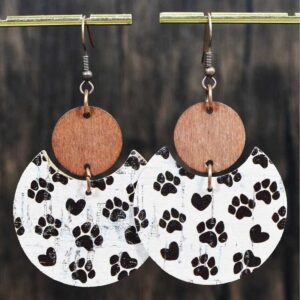 Wholesale Cork Leather Dog Paw Crescent Earrings