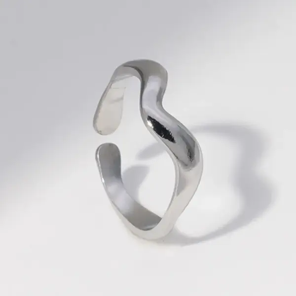 Wholesale PVD Coated Real Gold Plated Waves Stainless Steel Simple Style Waterproof Non Tarnish Open Ring