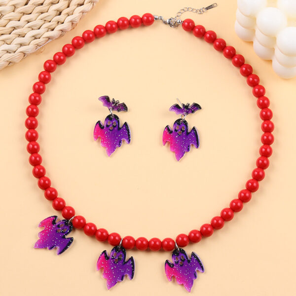 Wholesale European and American Halloween Creative Earrings Solid Color Bat Ghost Beaded Acrylic Necklace Personalized Jewelry Set for Women