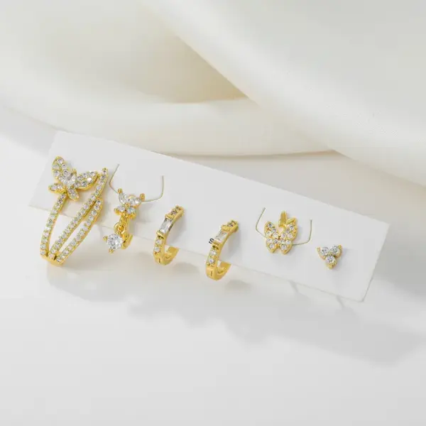 Wholesale 1 Set Sweet Simple Style Geometric Butterfly Inlay Brass Zircon 18K Gold Plated Earrings Ear Studs