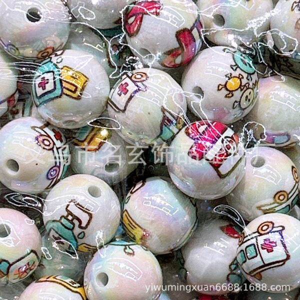 Wholesale diy16mm Printed Rugby Team Ball Beads
