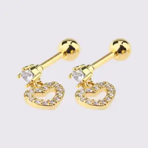 Gold Pendant Love Heart Stud Earrings Pieces