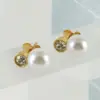 Wholesale 1 Pair Retro Geometric Inlay 304 Stainless Steel Artificial Pearls 18K Gold Plated Stainless Steel Earrings