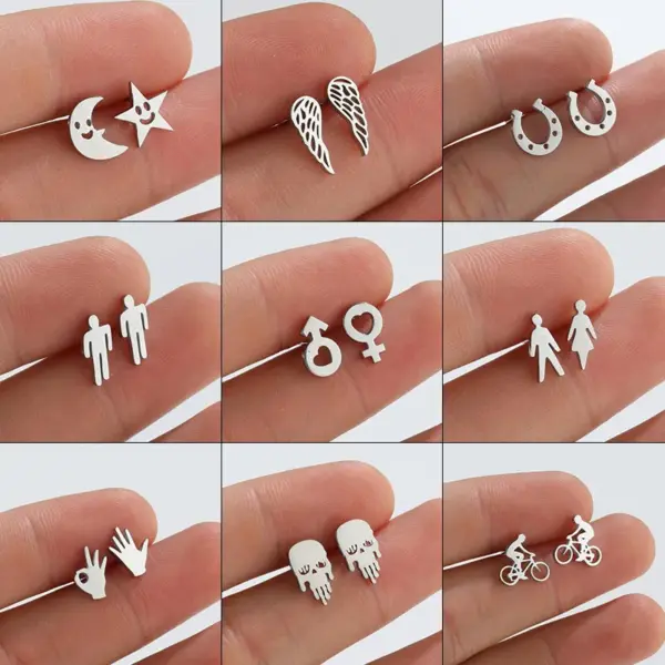 Wholesale PVD Coated Real Gold Plated Star Moon Wings Titanium Steel Fashion Waterproof Non Tarnish Ear Studs