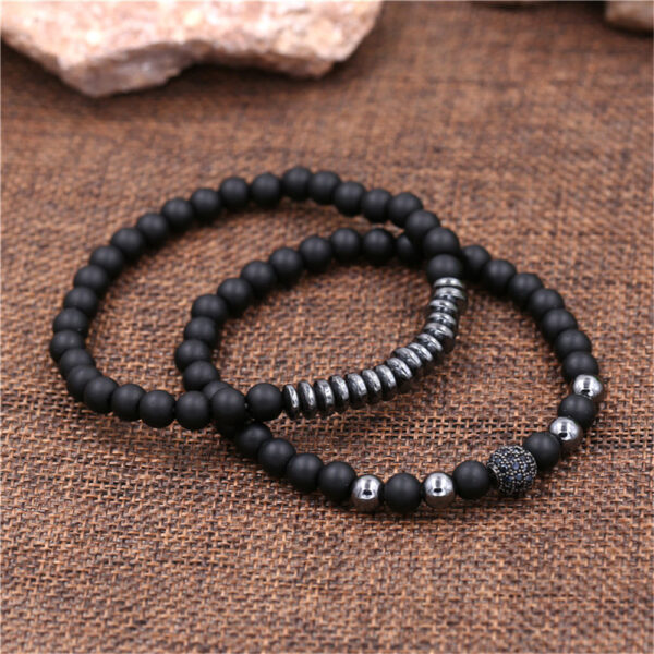 Wholesale Foreign trade jewelry black frosted wear copper with zirconium diamond ball flying saucer long bracelet set wholesale men's woven bracelet