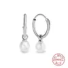 1 Pair 925 Sterling Silver Geometric Pearl Charms Earrings
