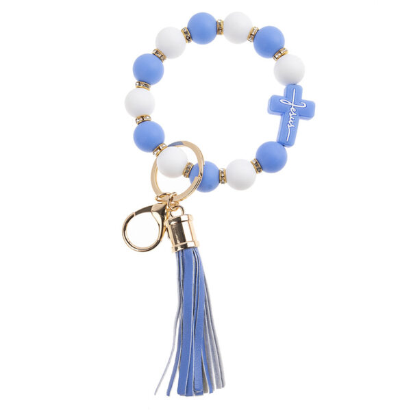 Wholesale New cross-border hot selling silicone beaded bracelet keychain pendant PU leather tassel cactus cross accessories