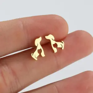 Wholesale PVD Coated 18K Gold Real Gold Plated Dog 304 Stainless Steel Simple Style Waterproof Non Tarnish Ear Studs