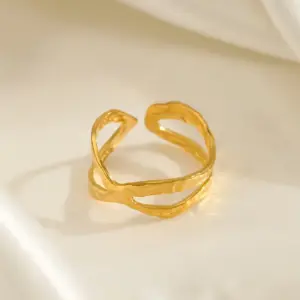 Wholesale PVD Coated Geometric 304 Stainless Steel Simple Style Waterproof Non Tarnish Open Ring