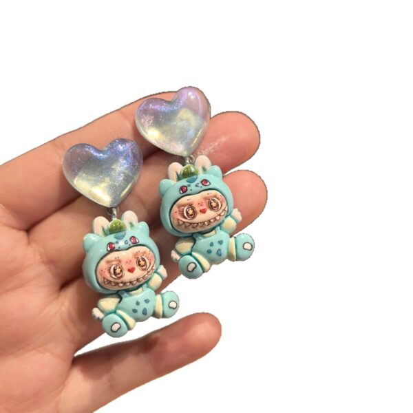 Wholesale Round Stick Cartoon New Labubu 925 Silver Needle Earrings