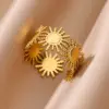 Wholesale 304 Stainless Steel Flower Butterfly PVD Coated Stone-Free Real Gold Plated IG Style Retro Waterproof Non Tarnish Plating Open Rings