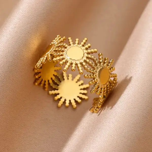 Wholesale 304 Stainless Steel Flower Butterfly PVD Coated Stone-Free Real Gold Plated IG Style Retro Waterproof Non Tarnish Plating Open Rings