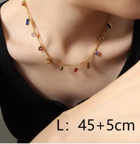 Alloy Titanium Steel Geometric PVD Coated Glass Zircon 18K Gold Plated IG Style Shiny Inlay Colour Jewelry Set