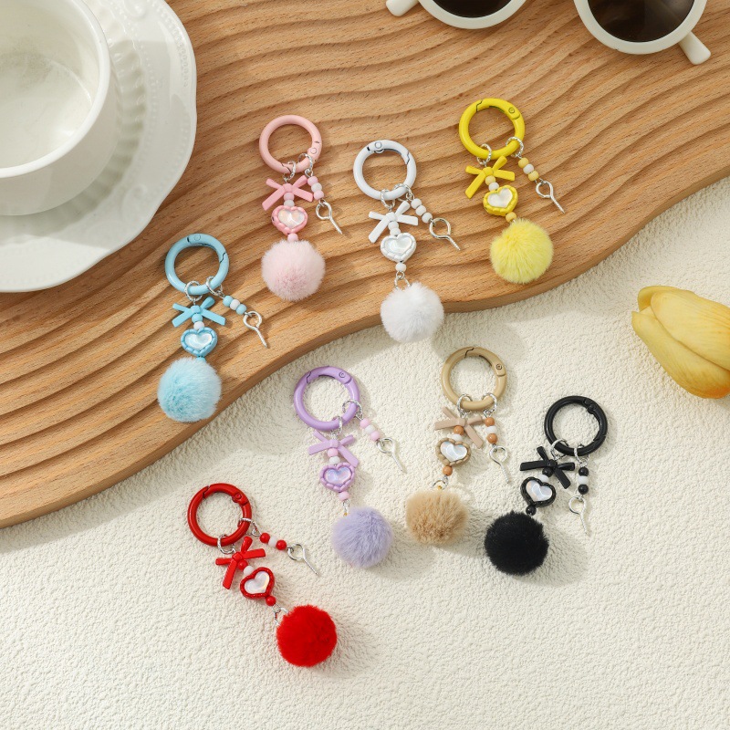 Wholesale New creative fur ball mobile phone chain beaded diy handmade fur ball chain blind box cute grain hanging chain pendant key chain