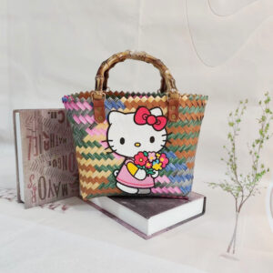 Bamboo gray color basket and bouquet kt