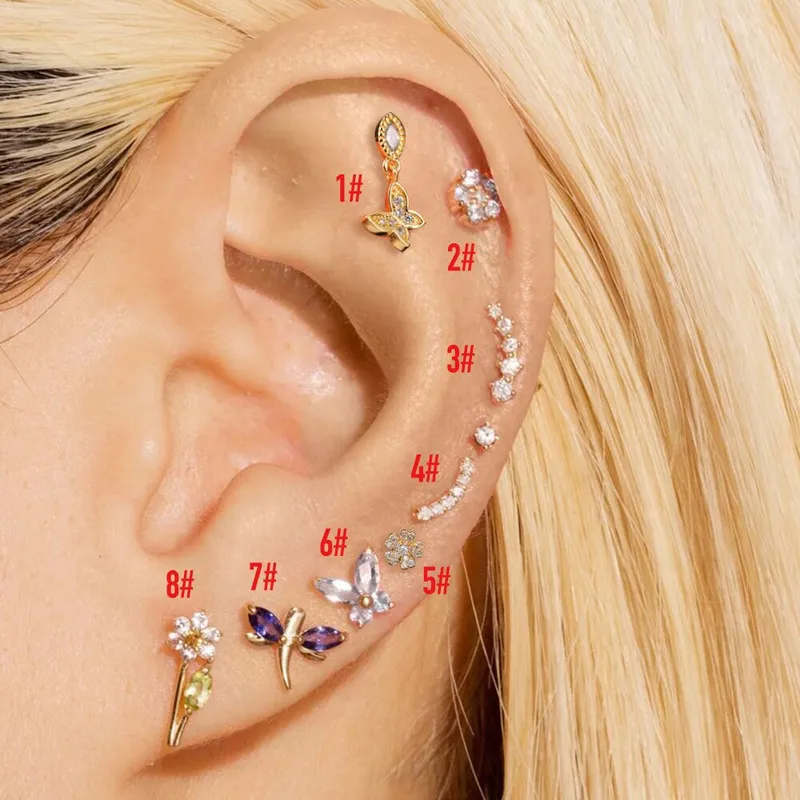 Wholesale 1 Piece Simple Style Classic Style Geometric Butterfly Inlay Copper Zircon Ear Studs