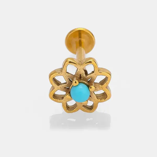 Wholesale 1 Piece Lip Rings Simple Style Commute Palm Snowflake 316L Stainless Steel Waterproof Non Tarnish Surgical Steel December Birthstone Turquoise Ion Plating (IP) 14K Gold Plated Lip Rings Ear Cartilage Rings & Studs