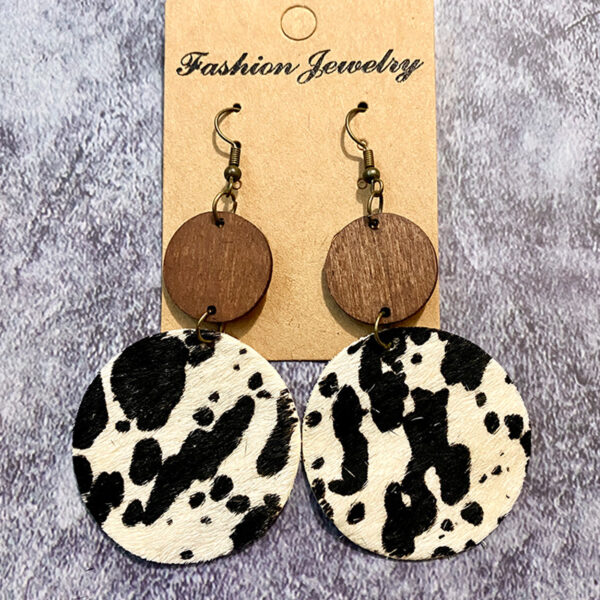 Wholesale Europe and the United States retro Western earrings Wood leather horse hair stitching earrings cross-border bohemian jewelry manufacturers supply