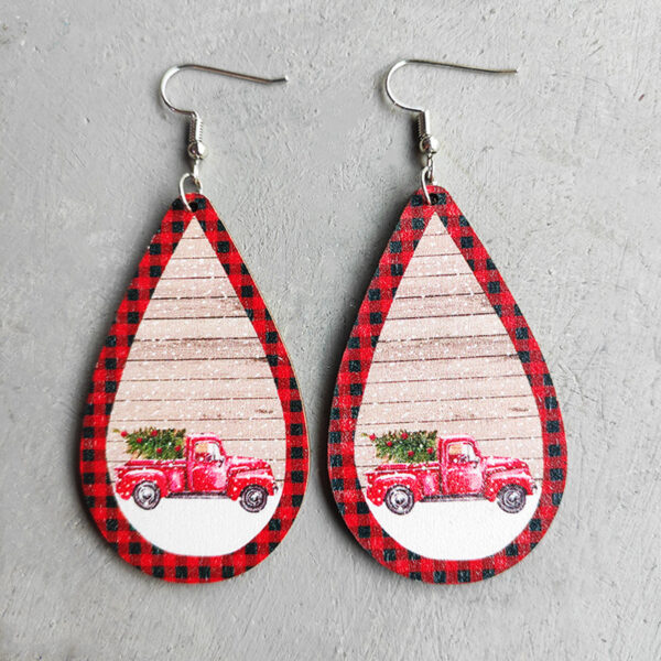 Wholesale Christmas Snowman Red and Black Plaid Lantern Wood Earrings