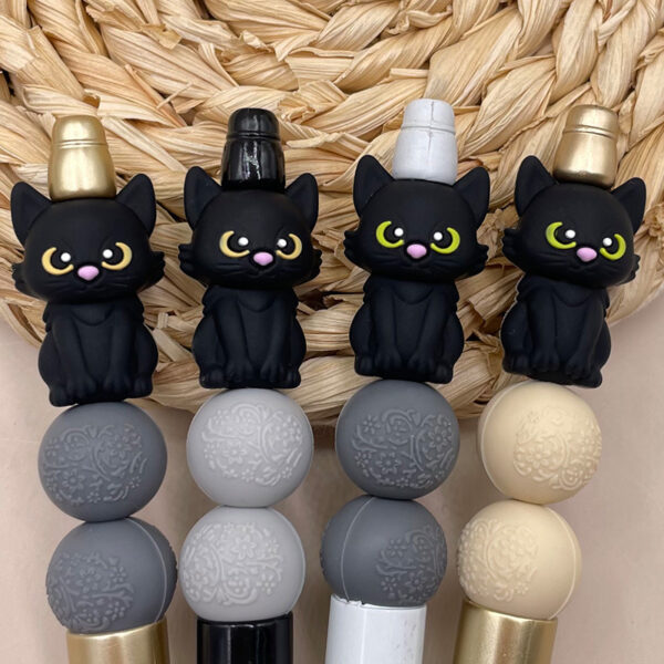 Wholesale Cross-border in stock New Halloween 3D Silicone Molar Beads Black Cat Children's Focus Jewelry Beads
