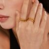 Wholesale Oumika Minimalist Twist Double Opening Ring Stainless Steel Plated 18k Gold Color Preservation Finger Ring in stock