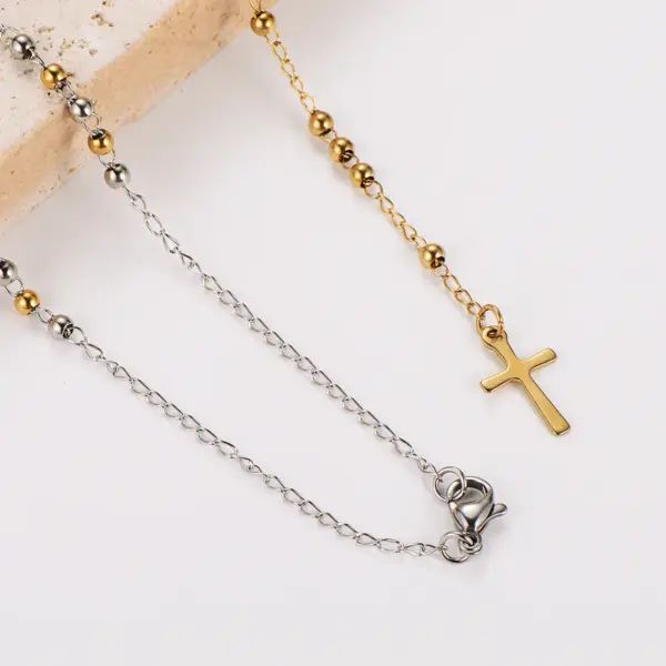 Wholesale PVD Coated 18K Real Gold Plated Portrait Cross 304 Stainless Steel 304 Stainless Steel Y-Necklace Pendant Necklace Rosary