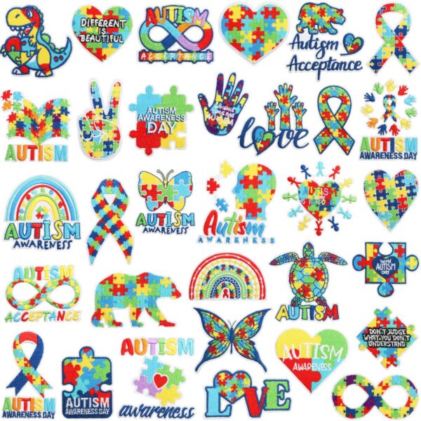 Wholesale Autism Consciousness Theme Embroidery Cloth Sticker Bag Dress Up Patch Color Puzzle Computer Embroidery Label Ironing Chapter