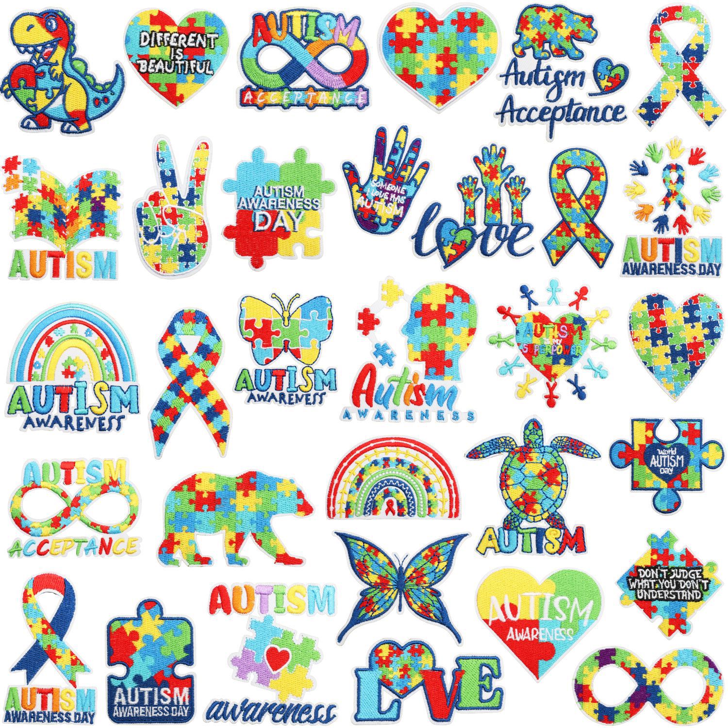 Wholesale Autism Consciousness Theme Embroidery Cloth Sticker Bag ess Patch Color Puzzle Computer Embroidery Label Ironing Chapter