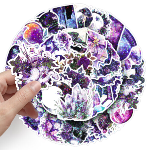 oly-78976a9747504bb5ff445cf7daab4eb6 Wholesale 50pcs/pack Witch Stickers with Laser Glitter Film, Halloween Stickers