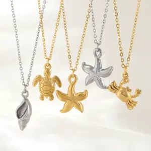 Wholesale Jewelry Beach Starfish 304 Stainless Steel Cable Chain Pendant Necklace