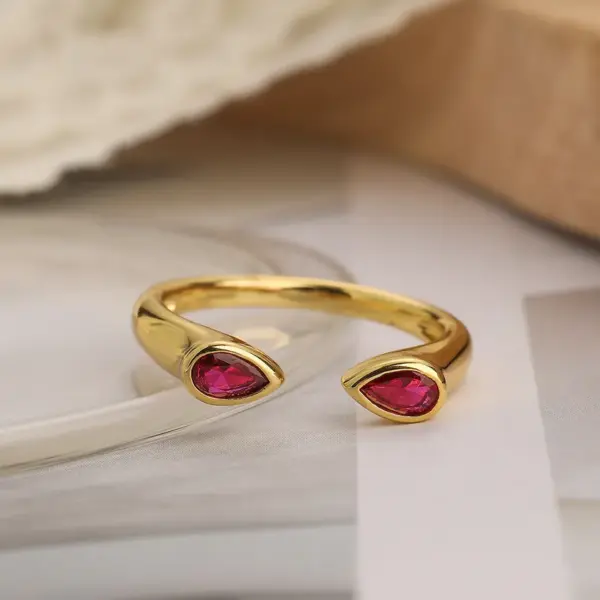 Wholesale Simple Style Water Droplets Copper 18k Gold Plated Zircon Open Rings In Bulk