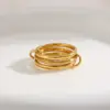 304 Stainless Steel Geometric Electroplating Stone-Free 18K Real Gold Plated Casual Elegant Classical Plating Inlay Gold Steel Color Rings Wave Rings Band Rings