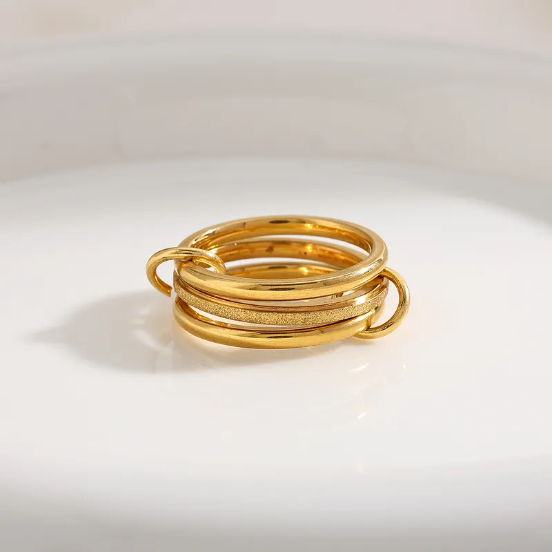 Wholesale 304 Stainless Steel Geometric Electroplating Stone-Free 18K Real Gold Plated Casual Elegant Classical Plating Inlay Gold Steel Color Rings Wave Rings Band Rings