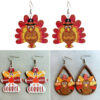 Wholesale Thanksgiving Turkey Water Drop Polka Dot Wooden Earrings