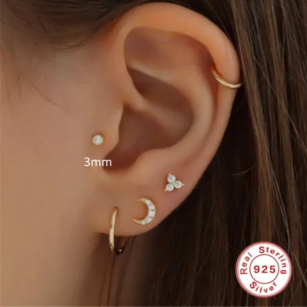 Wholesale 1 Piece 925 Sterling Silver Zircon Geometric Ear Studs