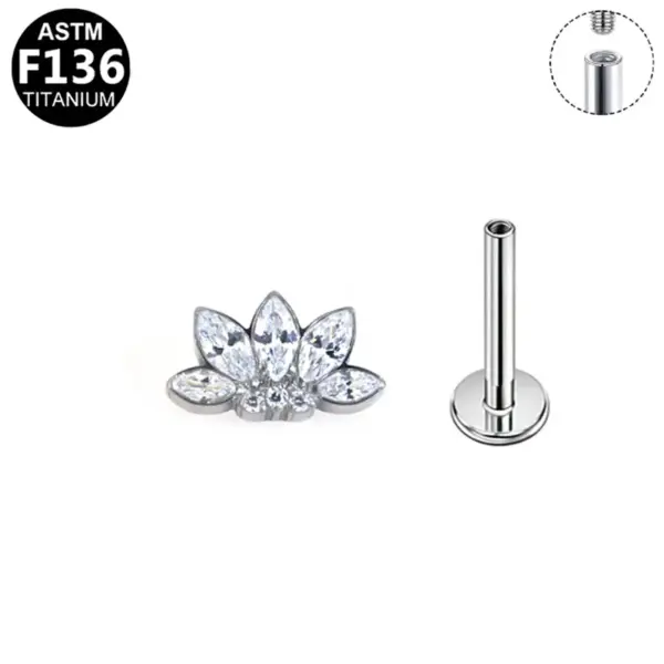 Wholesale 1 Piece Ear Cartilage Rings & Studs Simple Style Commute Geometric Pure Titanium Alloy Zircon Vacuum Plating 14K Gold Plated White Lip