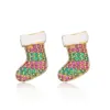 Wholesale 1 Pair Christmas Cute Cartoon Christmas Socks Plating Inlay Copper Zircon Ear Studs