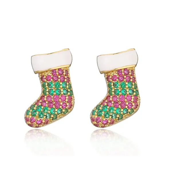 Wholesale 1 Pair Christmas Cute Cartoon Christmas Socks Plating Inlay Copper Zircon Ear Studs