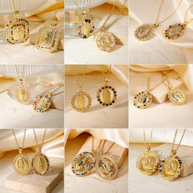 Wholesale PVD Coated K Gold Plated Geometric Round Virgin Mary 304 Stainless Steel Copper Vintage Style Classic Waterproof Non Tarnish Pendant Necklac