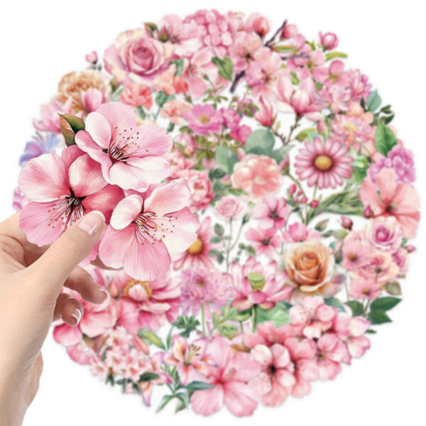 Wholesale 50 cartoon pink flower stickers DIY transparent stickers
