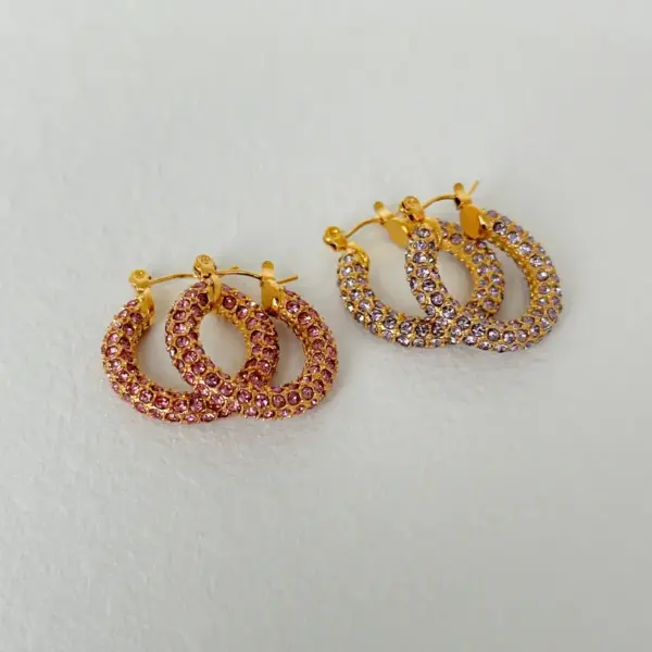 Wholesale 1 Pair Novelty Round Plating Inlay Titanium Steel Zircon 18k Gold Plated Earrings
